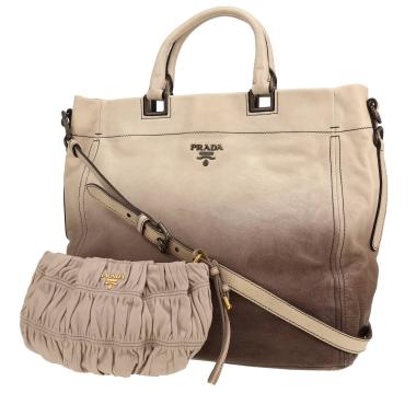 Prada   handbag  in brown and ecru leather