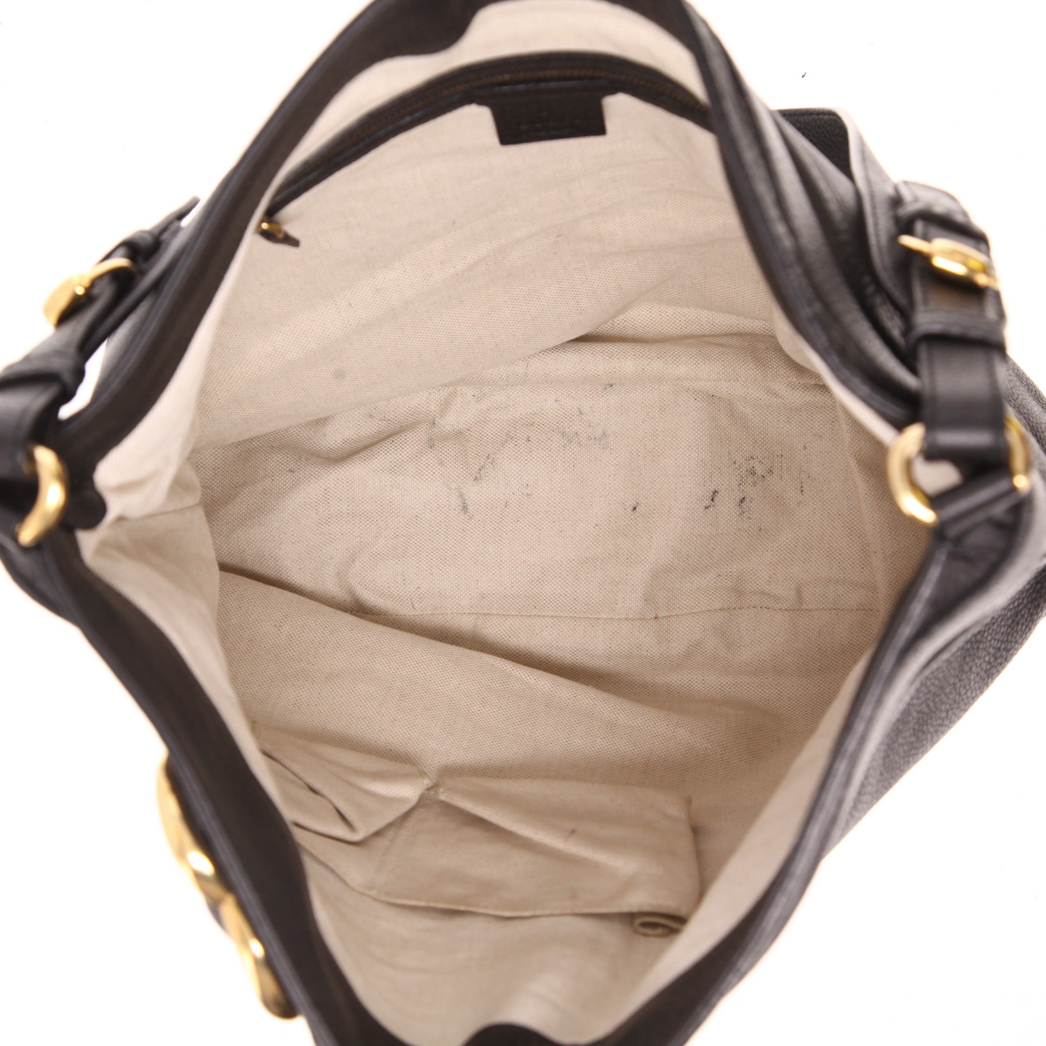 Gucci   handbag  in black grained leather - Detail D3