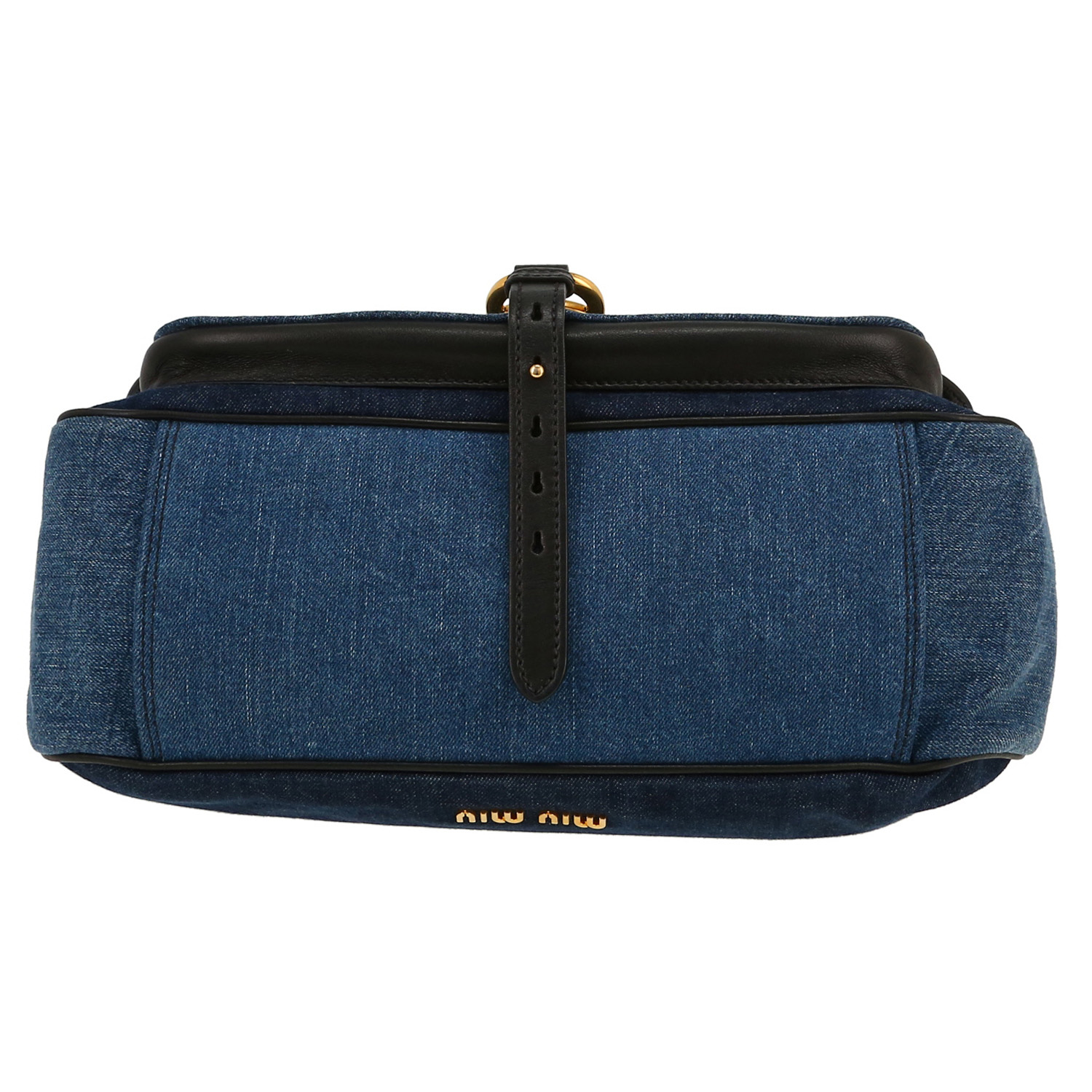 Miu Miu   handbag  in blue denim  and navy blue leather - Detail D1