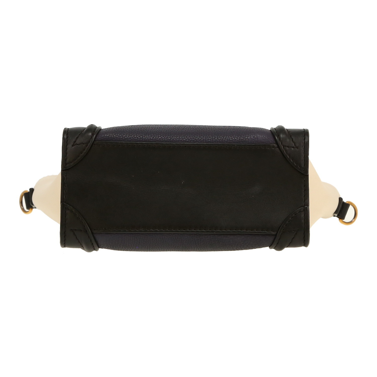 Sac bandoulière Celine  Luggage Nano en cuir noir et beige et cuir grainé bleu-marine - Detail D1