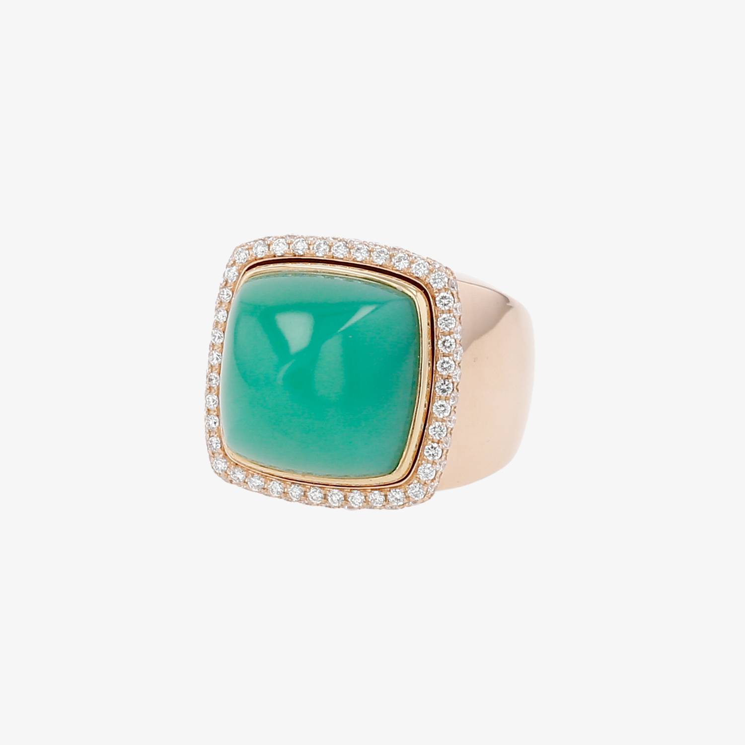 Bague Fred Pain de Sucre grand modèle en or rose, chrysoprase et diamants