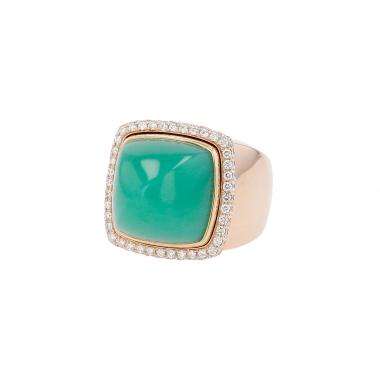 Anello Fred Pain de Sucre modello grande in oro rosa, crisoprasio e diamanti