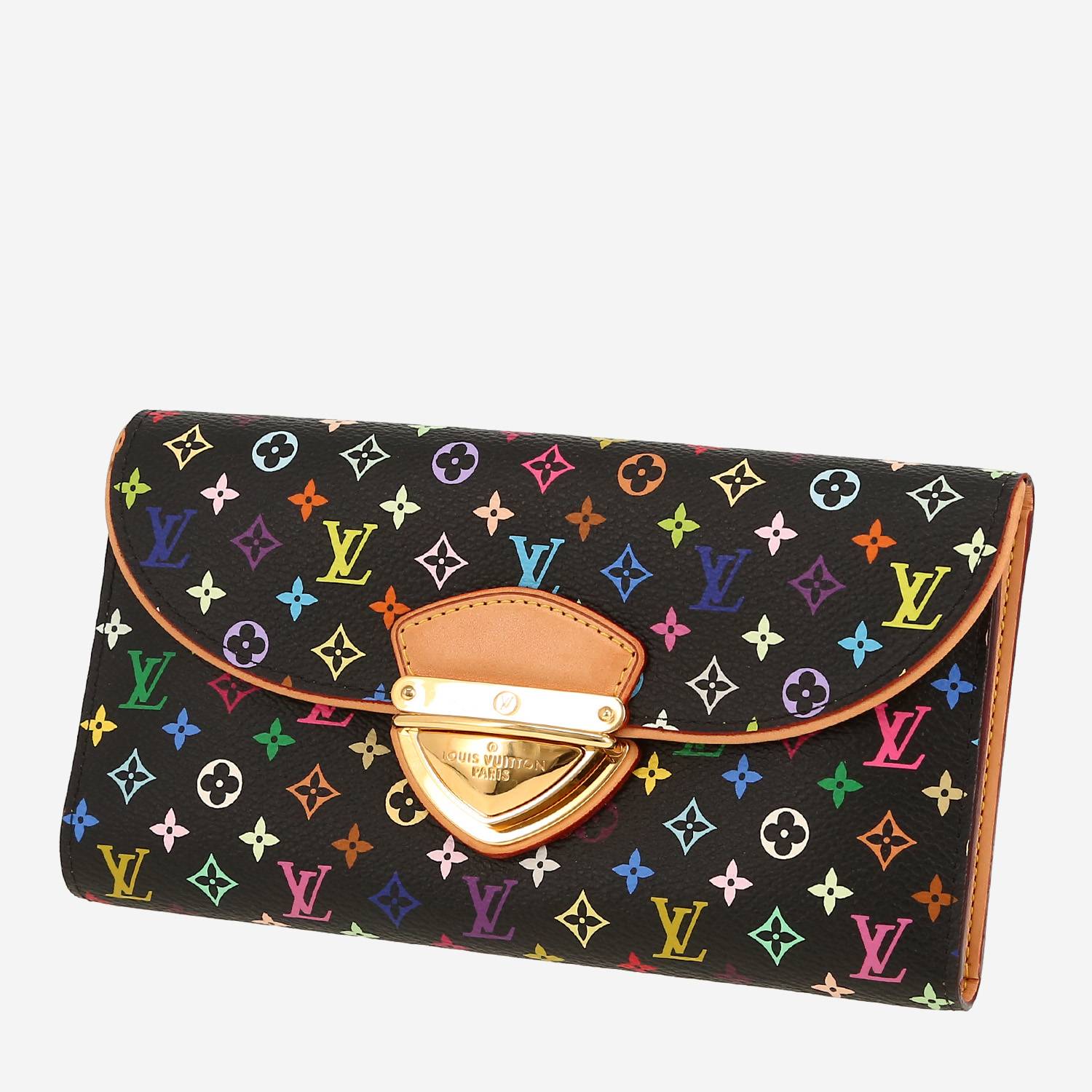 Louis Vuitton   wallet  in black multicolor  monogram canvas  and natural leather