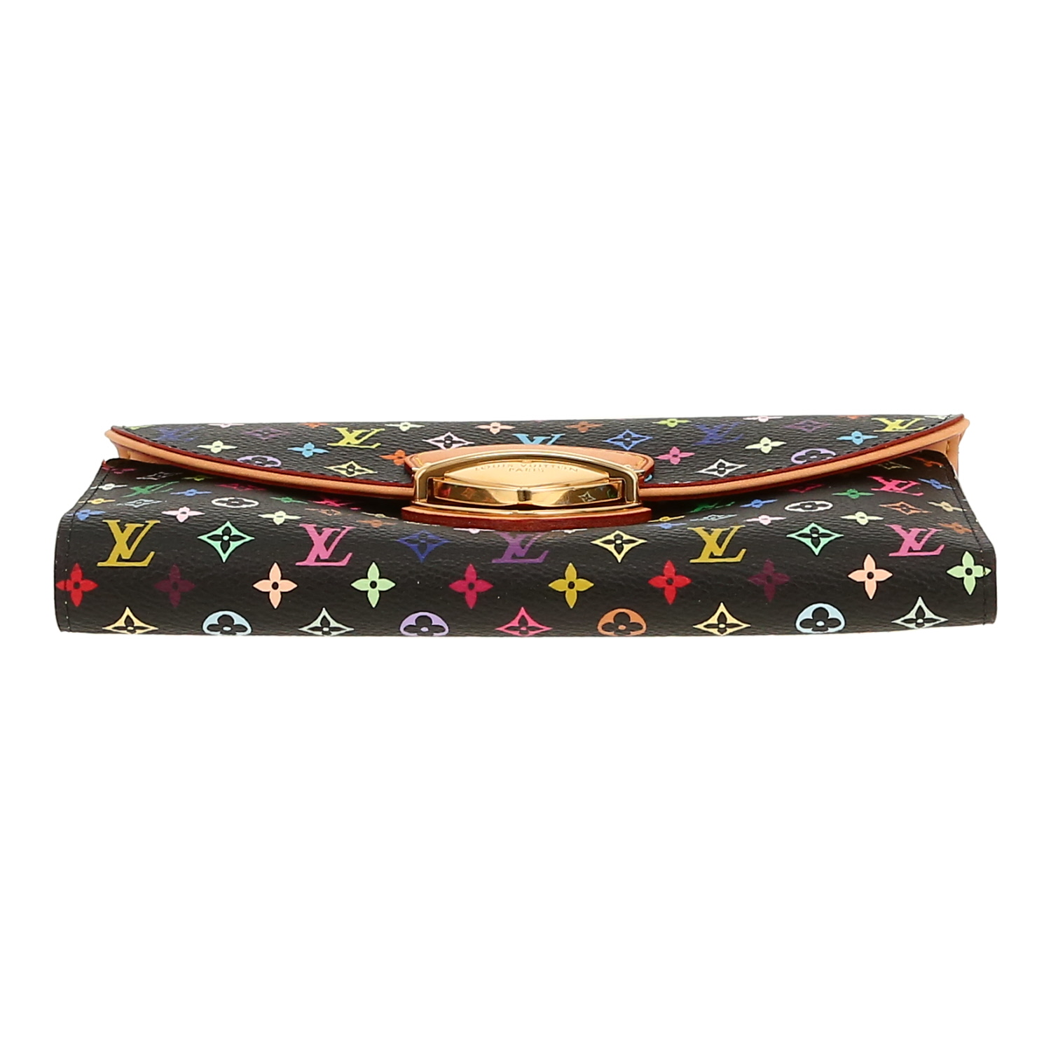 Portefeuille Louis Vuitton   en toile monogram multicolore noire et cuir naturel - Detail D1