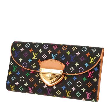 Billetera Louis Vuitton   en lona Monogram multicolor negra y cuero natural