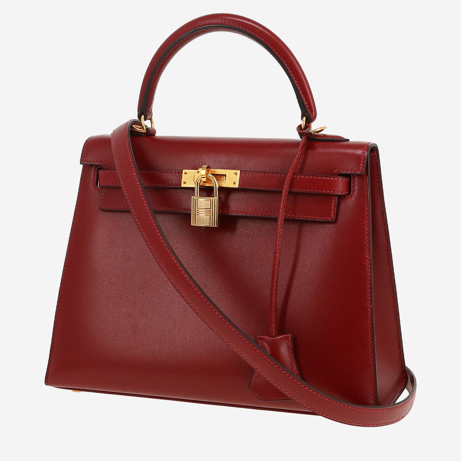 Bolso de mano Hermès  Kelly 25 cm en cuero box color burdeos