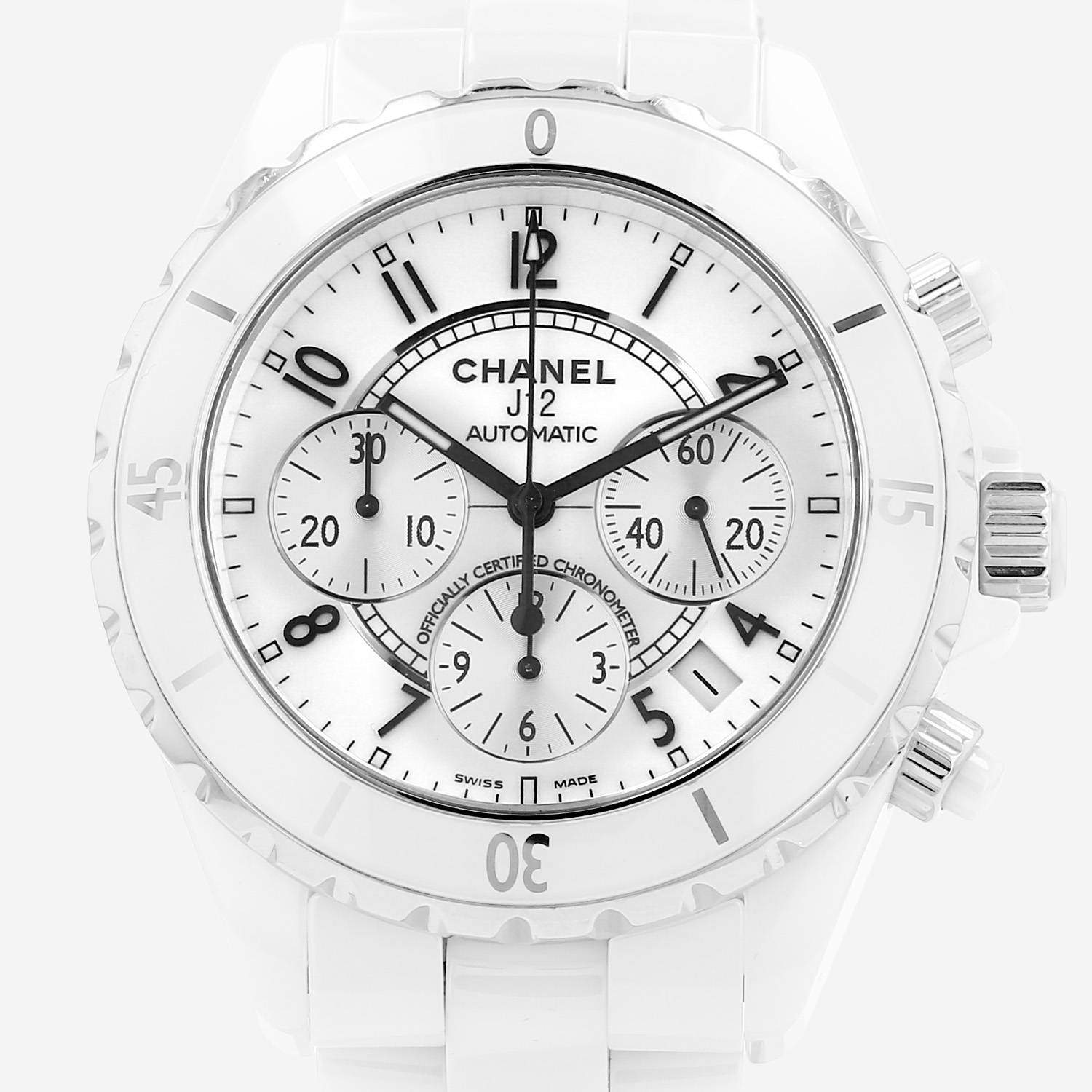 Chanel J12 Chronographe  in ceramic white and stainless steel Circa 2000