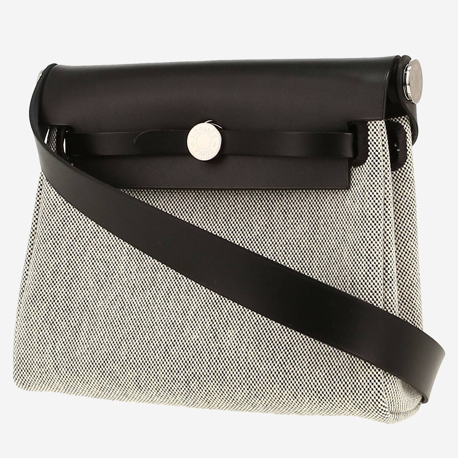 Bolso bandolera Hermès  Herbag mini  en lona beige y negra y cuero negro