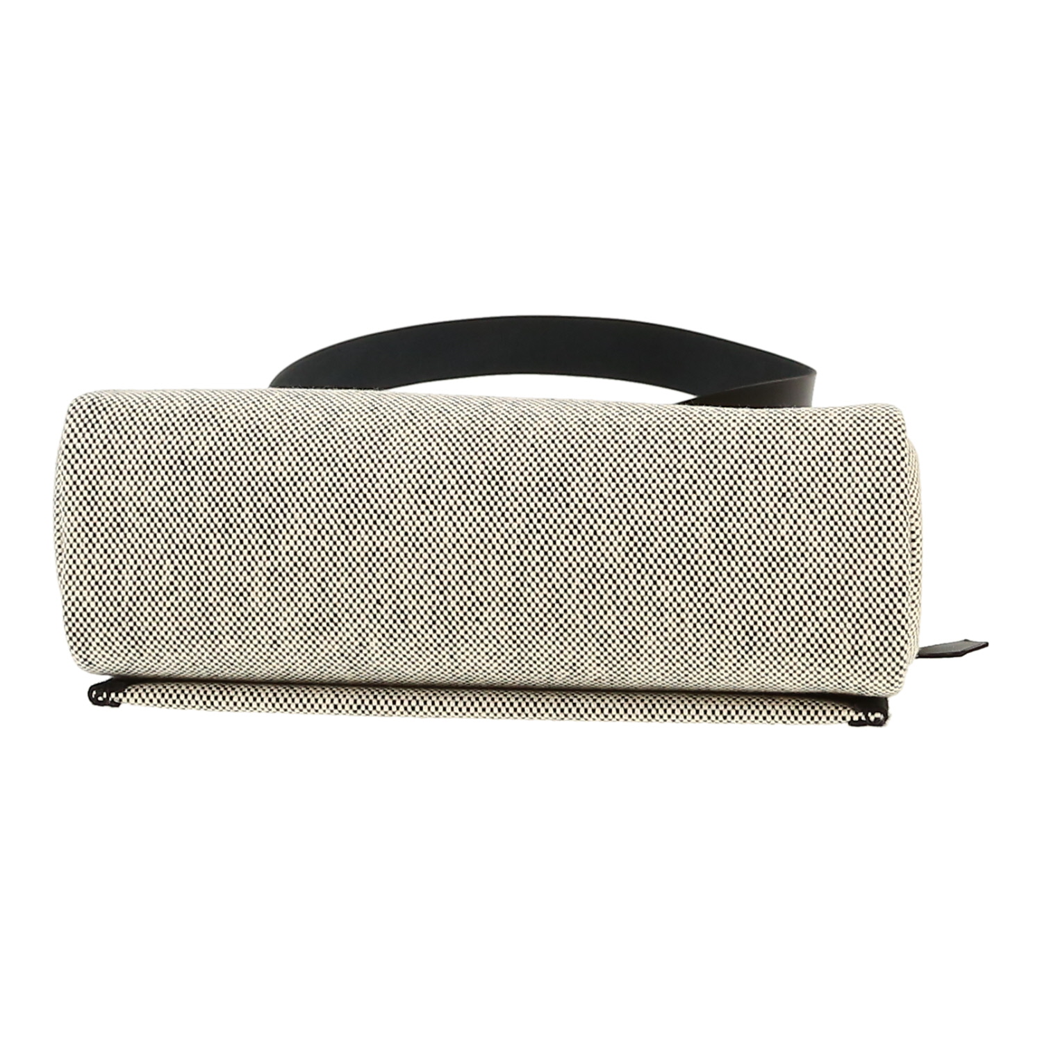 Hermès  Herbag mini  shoulder bag  in beige and black canvas  and black leather - Detail D1