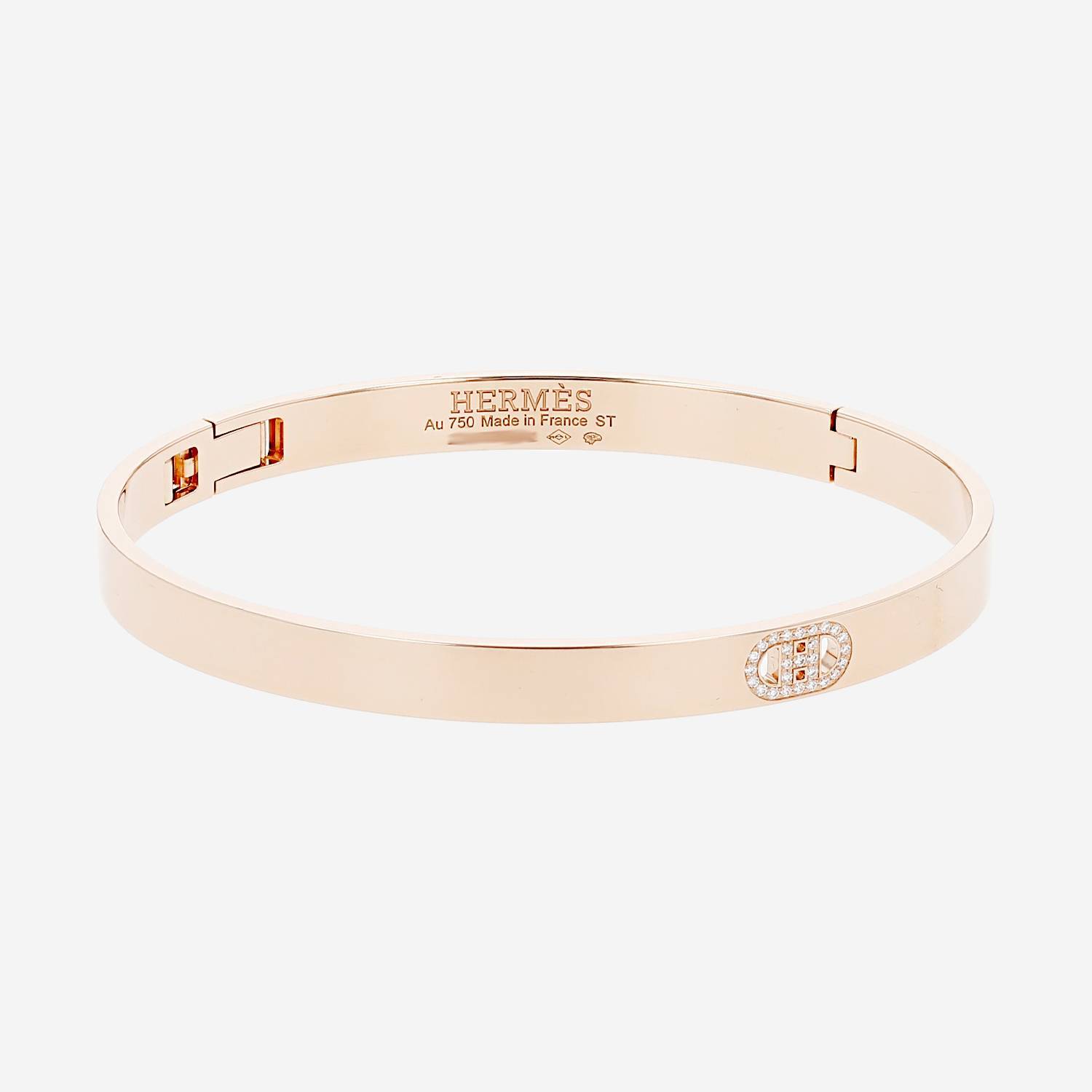 Hermès H d'Ancre bracelet in pink gold and diamonds