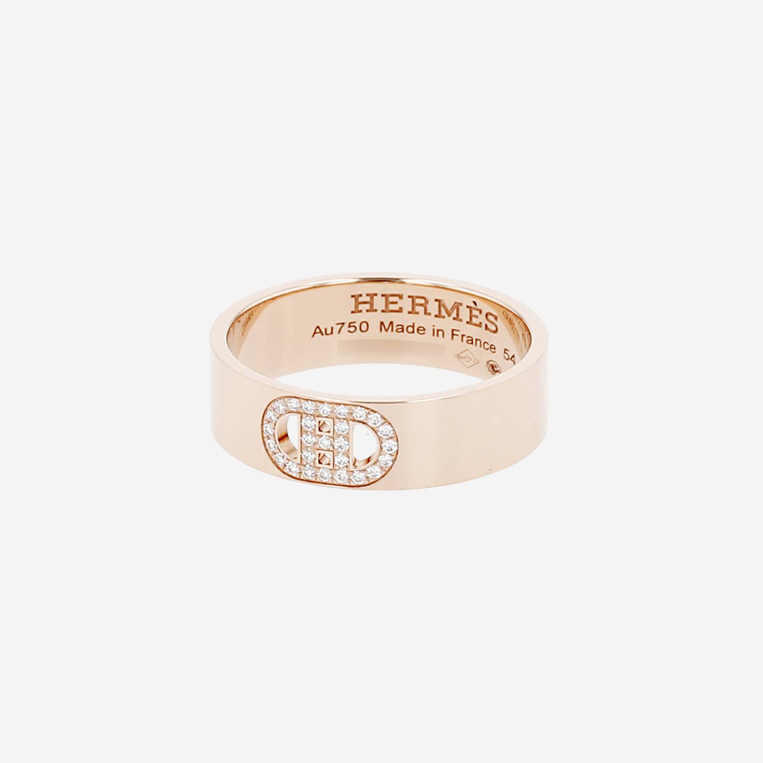 Hermès H d'Ancre small model ring in pink gold and diamonds