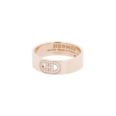 Hermès H d'Ancre small model ring in pink gold and diamonds