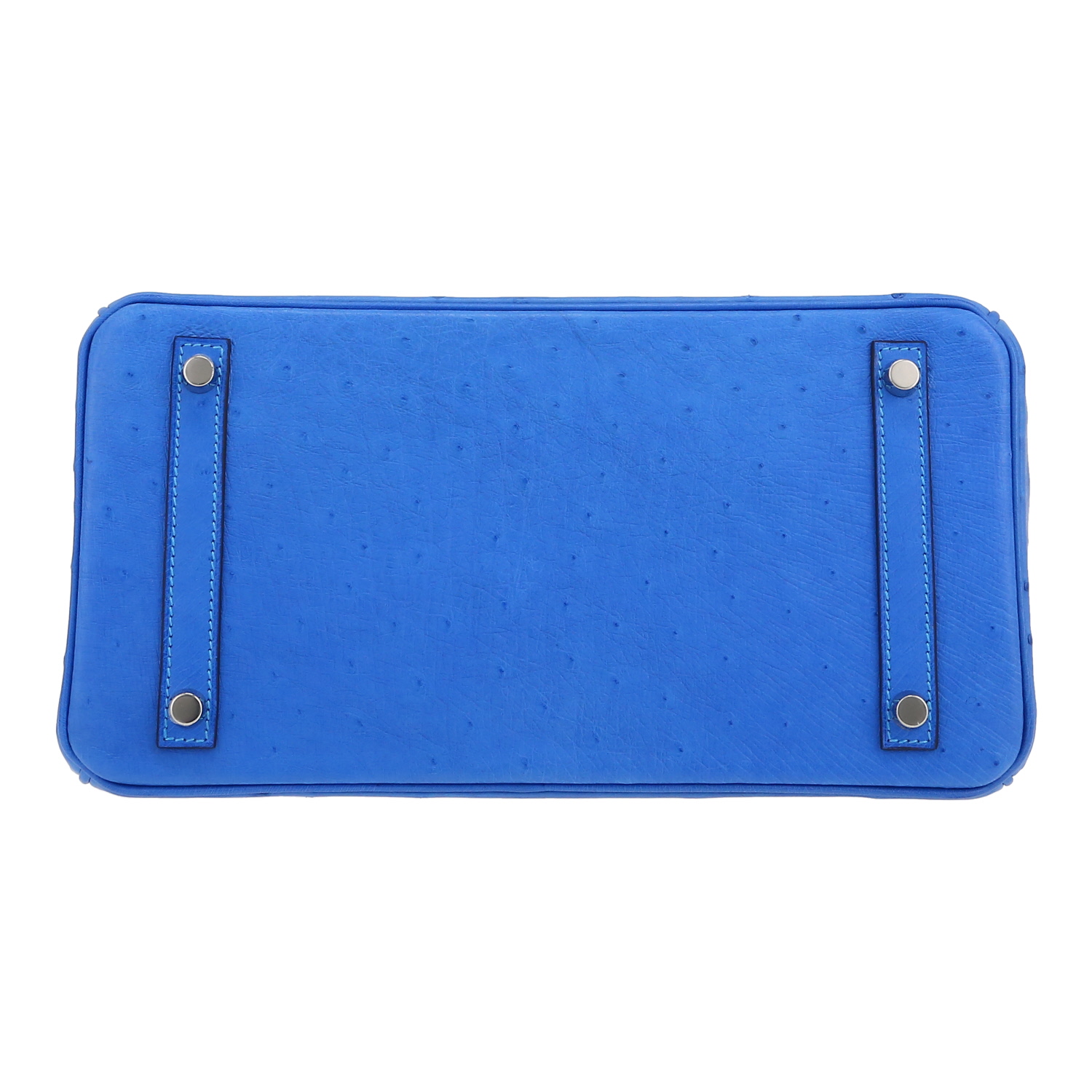 Bolso de mano Hermès  Birkin 30 cm en avestruz azul - Detail D1