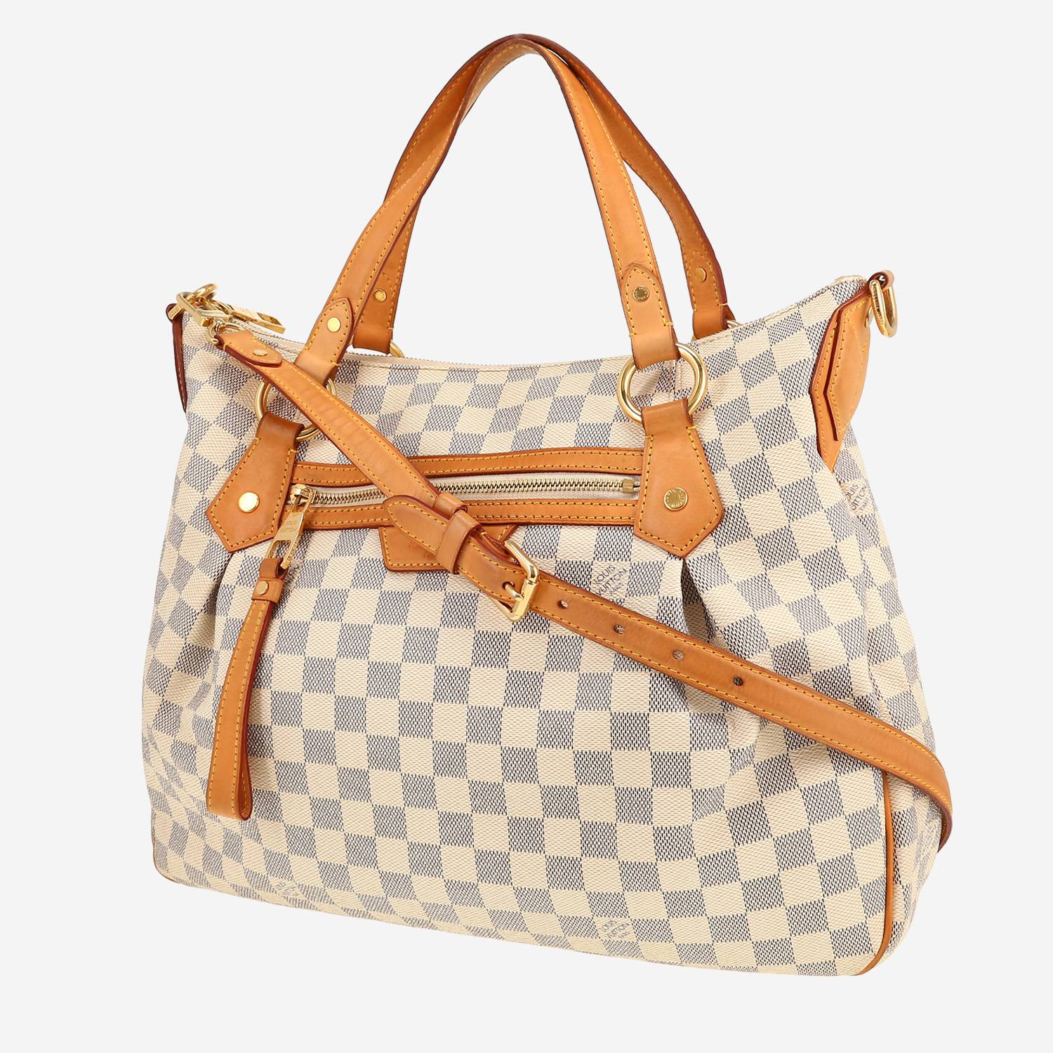Louis Vuitton  Evora handbag  in azur damier canvas  and natural leather