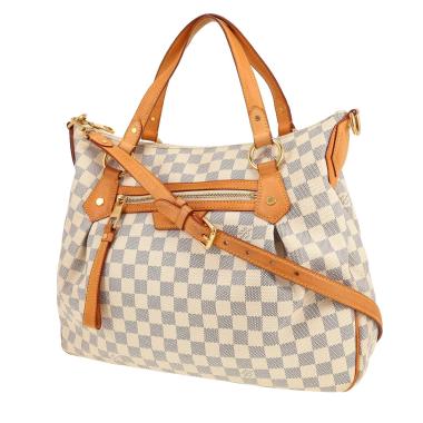 Borsa Louis Vuitton  Evora in tela a scacchi azzurro e pelle naturale