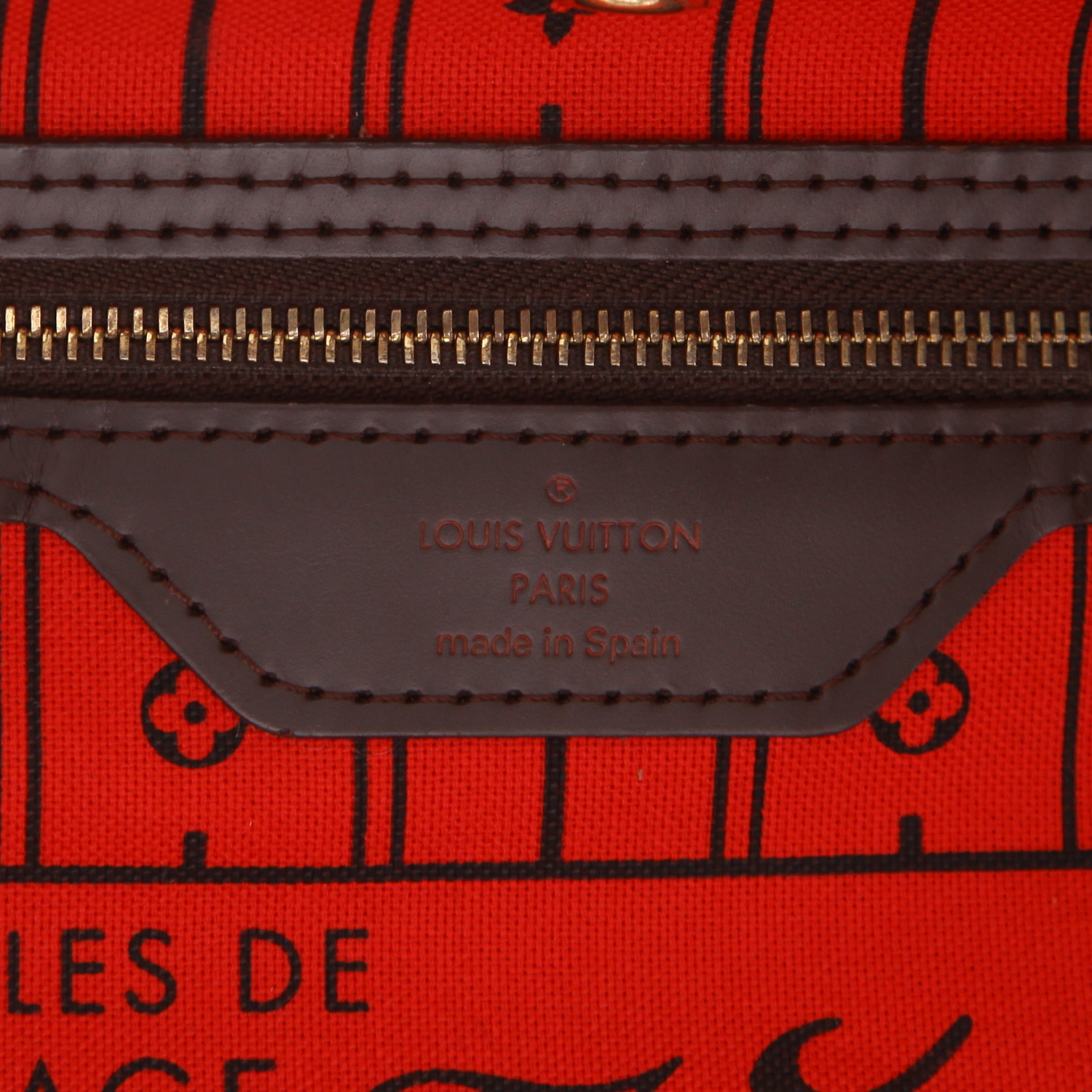 Louis Vuitton  Neverfull shopping bag  in ebene damier canvas  and brown leather - Detail D2