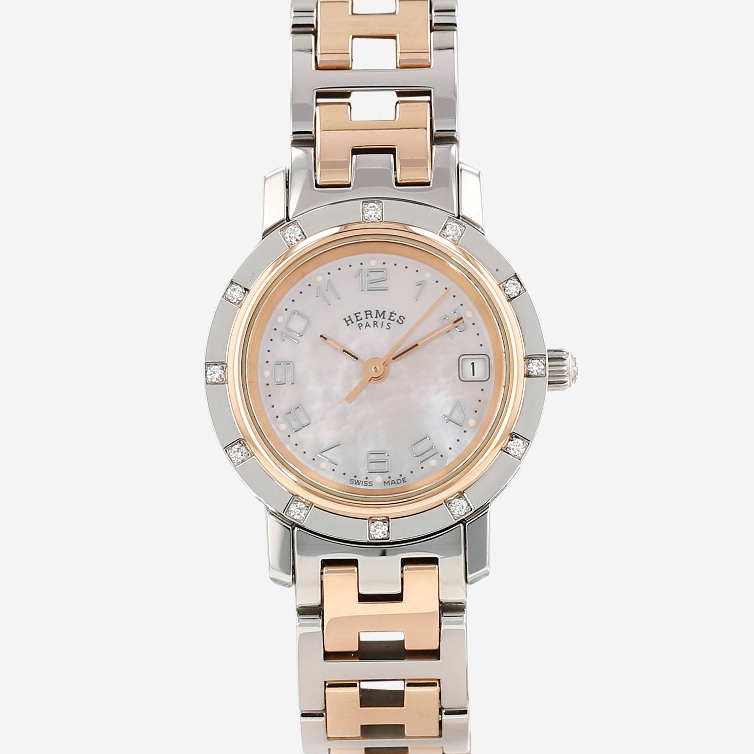 Montre Hermès Clipper en acier et plaqué or Vers 2010