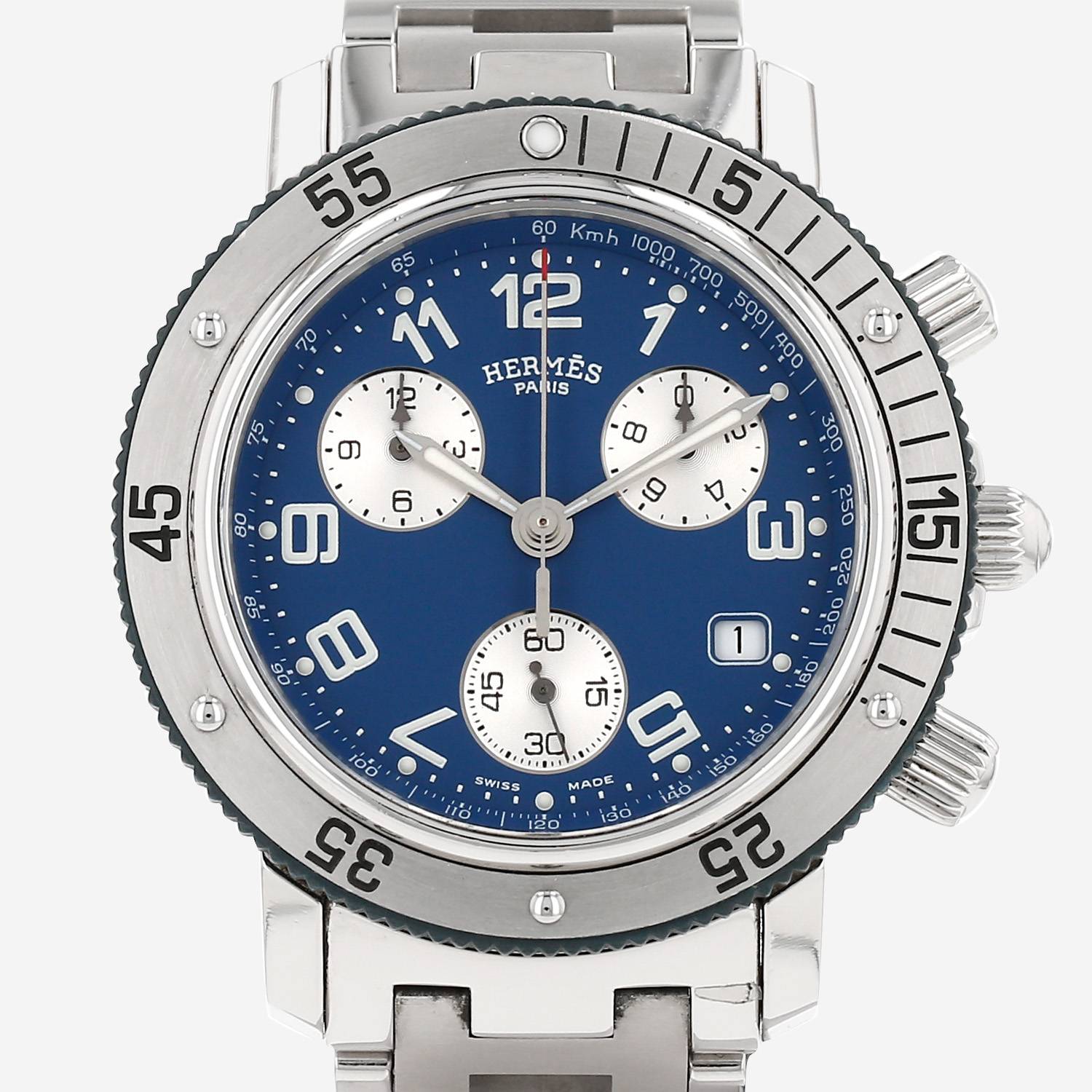 Orologio Hermès Clipper Chrono in acciaio Ref: Hermès - CL2.917  Circa 2000