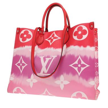 Shopping bag Louis Vuitton  Onthego in tela monogram bicolore rossa e rosa e pelle rossa