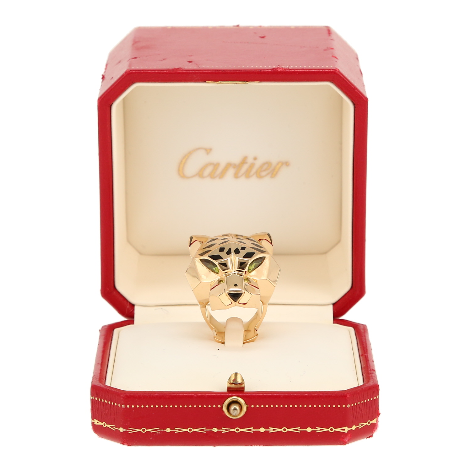 Cartier Panthère ring in yellow gold, peridots and onyx - Detail D2