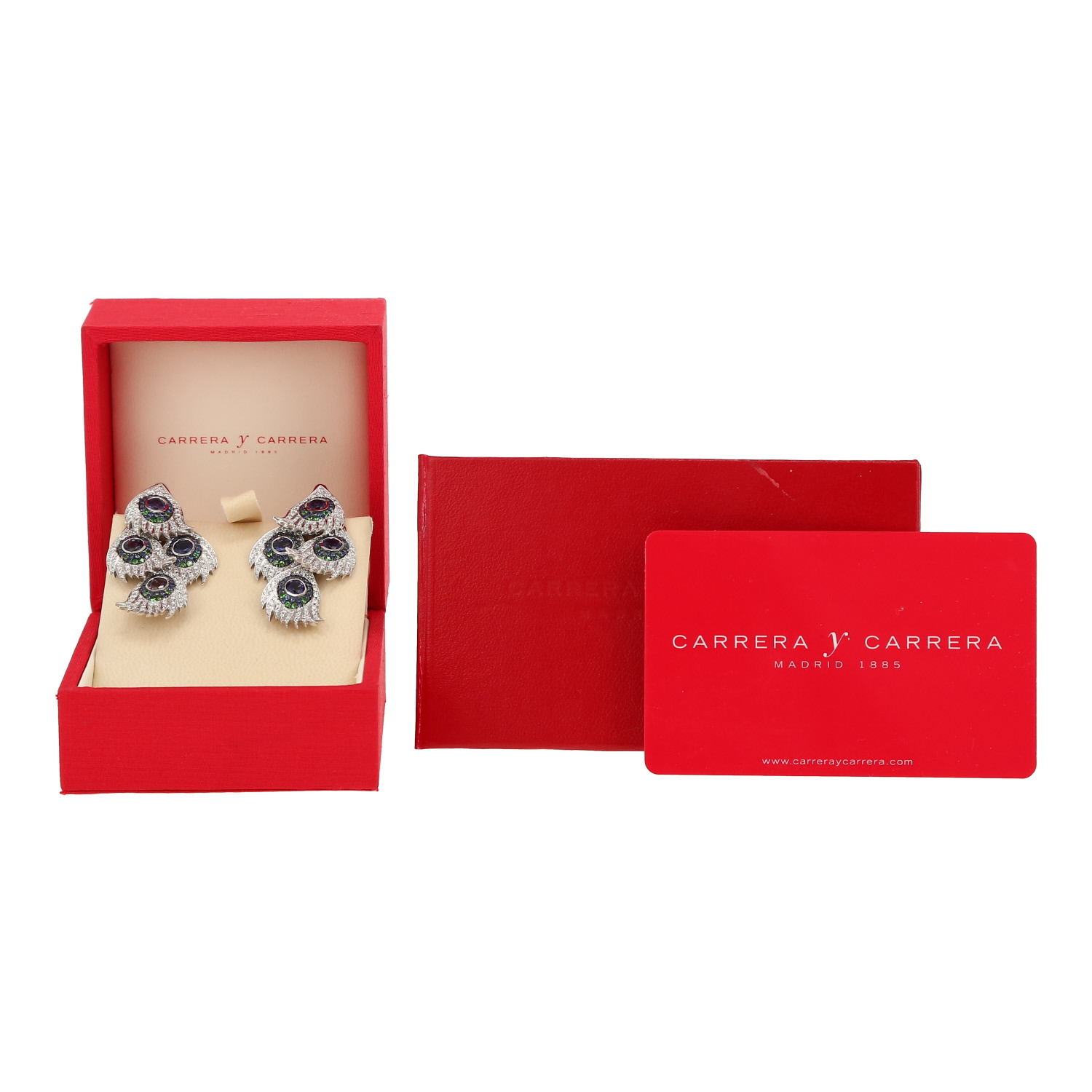 Pendientes de oro blanco, zafiros, tsavoritas y diamantes - Detail D2