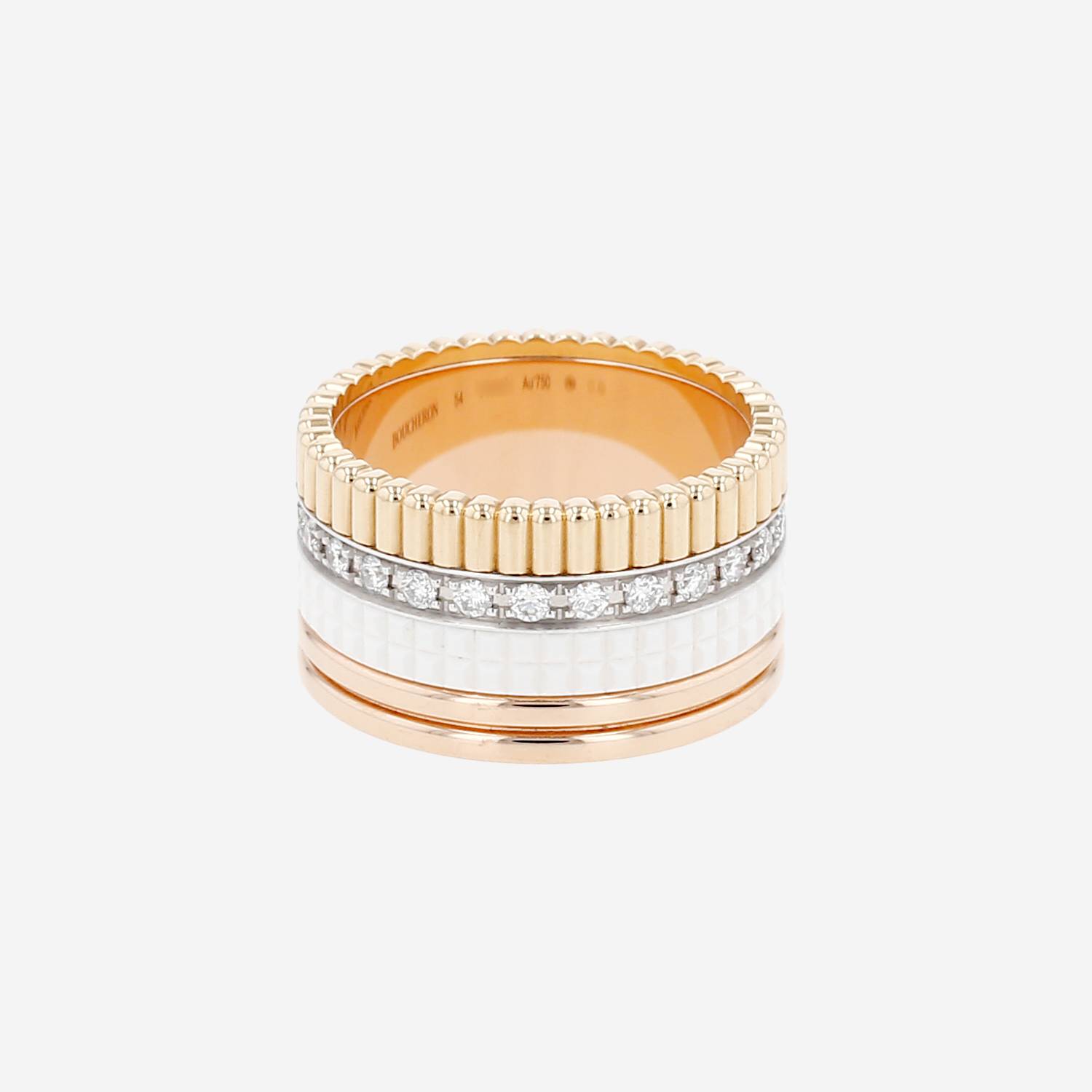 Anello Boucheron  Quatre White Edition modello grande in 3 ori, ceramica e diamanti