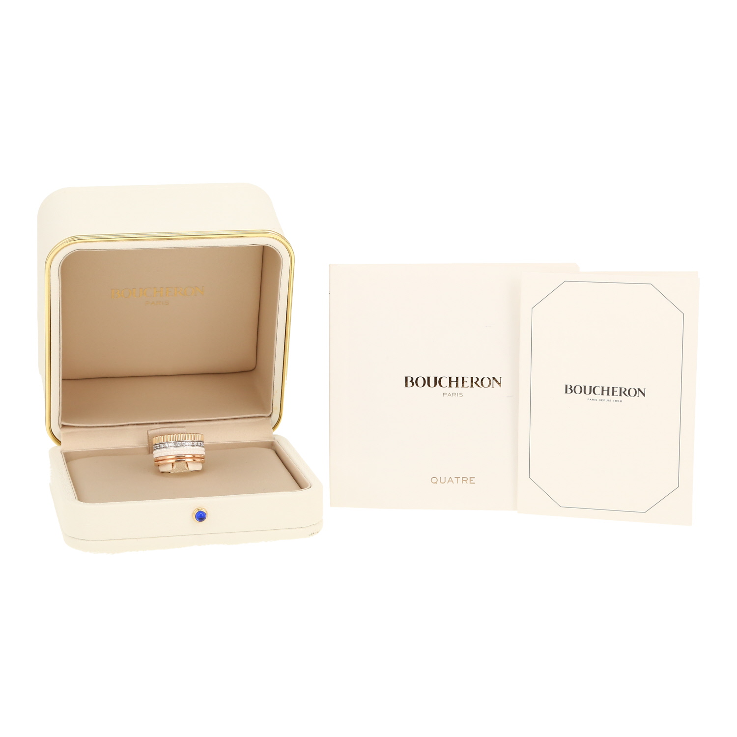 Boucheron  Quatre White Edition large model ring in 3 golds, ceramic and diamonds - Detail D2