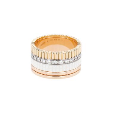 Boucheron  Quatre White Edition large model ring in 3 golds, ceramic and diamonds