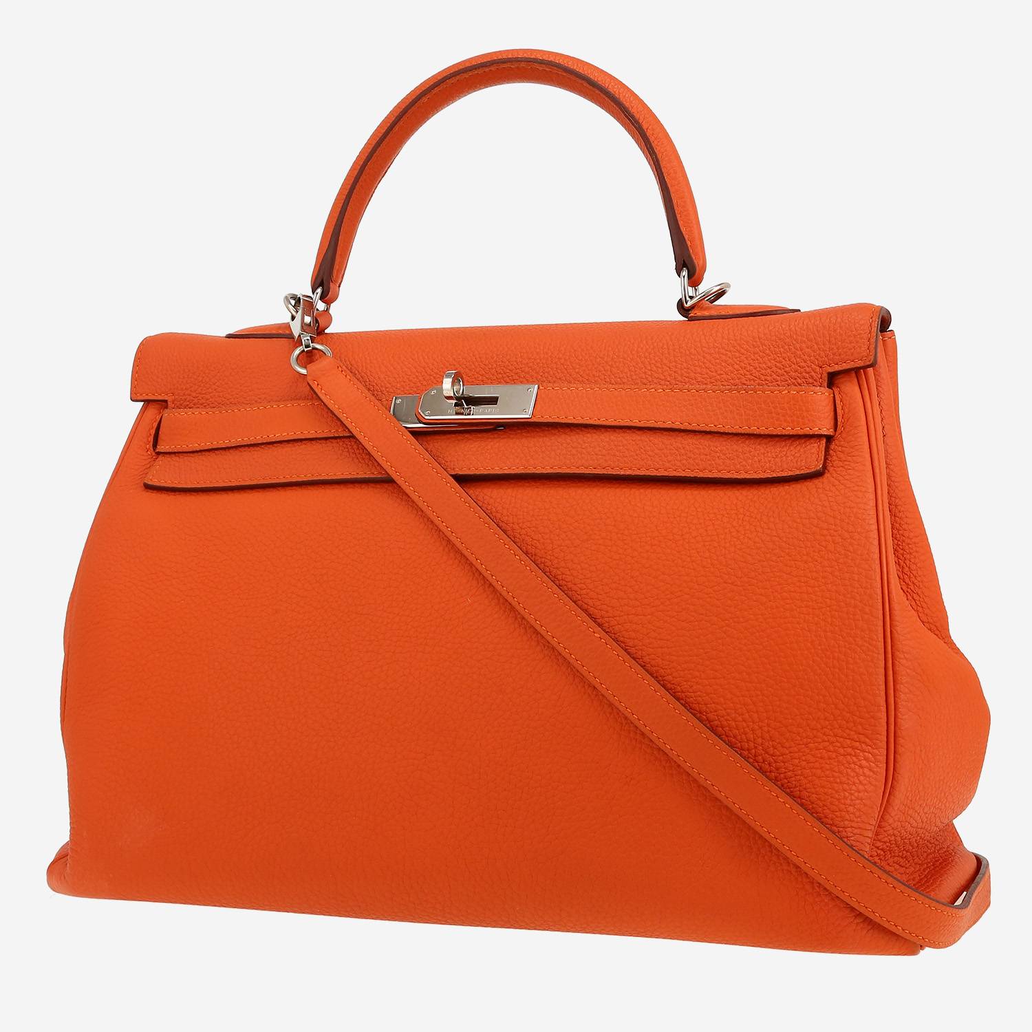 Bolso de mano Hermès  Kelly 35 cm en cuero togo naranja