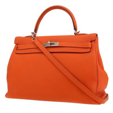 Bolso de mano Hermès  Kelly 35 cm en cuero togo naranja