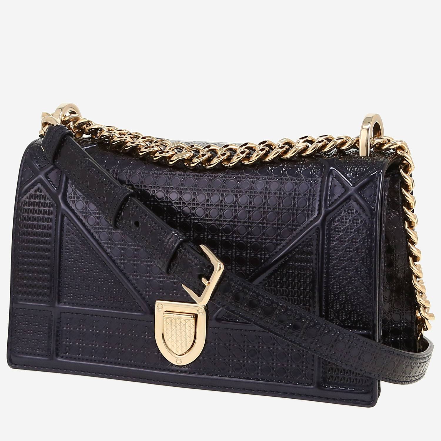 Sac bandoulière Dior  Diorama en cuir verni bleu-marine