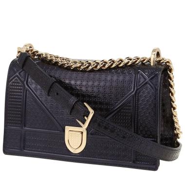 Sac bandoulière Dior  Diorama en cuir verni bleu-marine