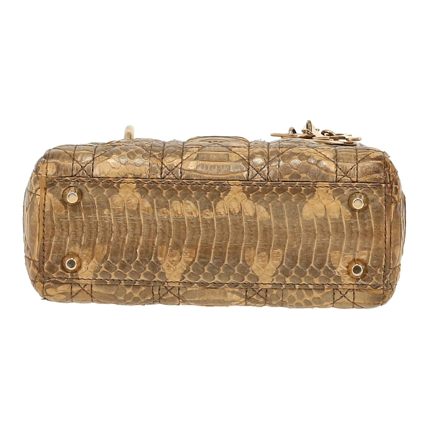 Borsa a tracolla Dior  Lady Dior in pitone dorato - Detail D1