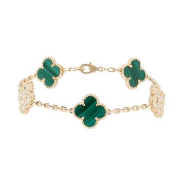 Bracelet Van Cleef 
Arpels Vintage Alhambra en or jaune, malachite et diamants