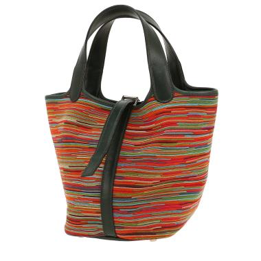 Borsa Hermès  Picotin 18 cm in pelle vibrato multicolore e pelle box verde-pino