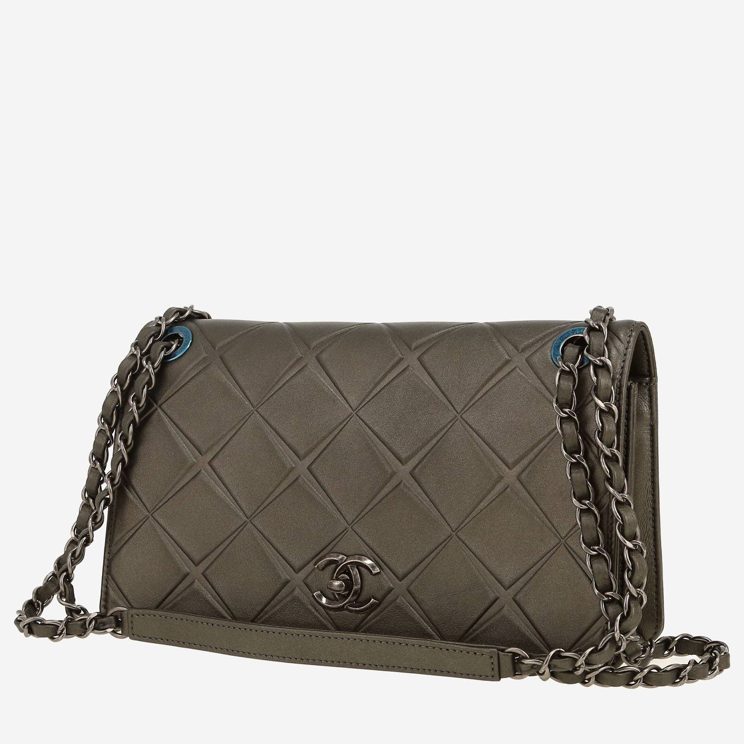 Sac bandoulière Chanel   en cuir gris métallisé