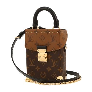 Borsa a tracolla Louis Vuitton  Camera Box mini  in tela monogram cerata marrone e pelle nera