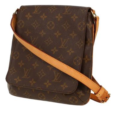 Sac bandoulière Louis Vuitton  Musette en toile monogram marron et cuir naturel