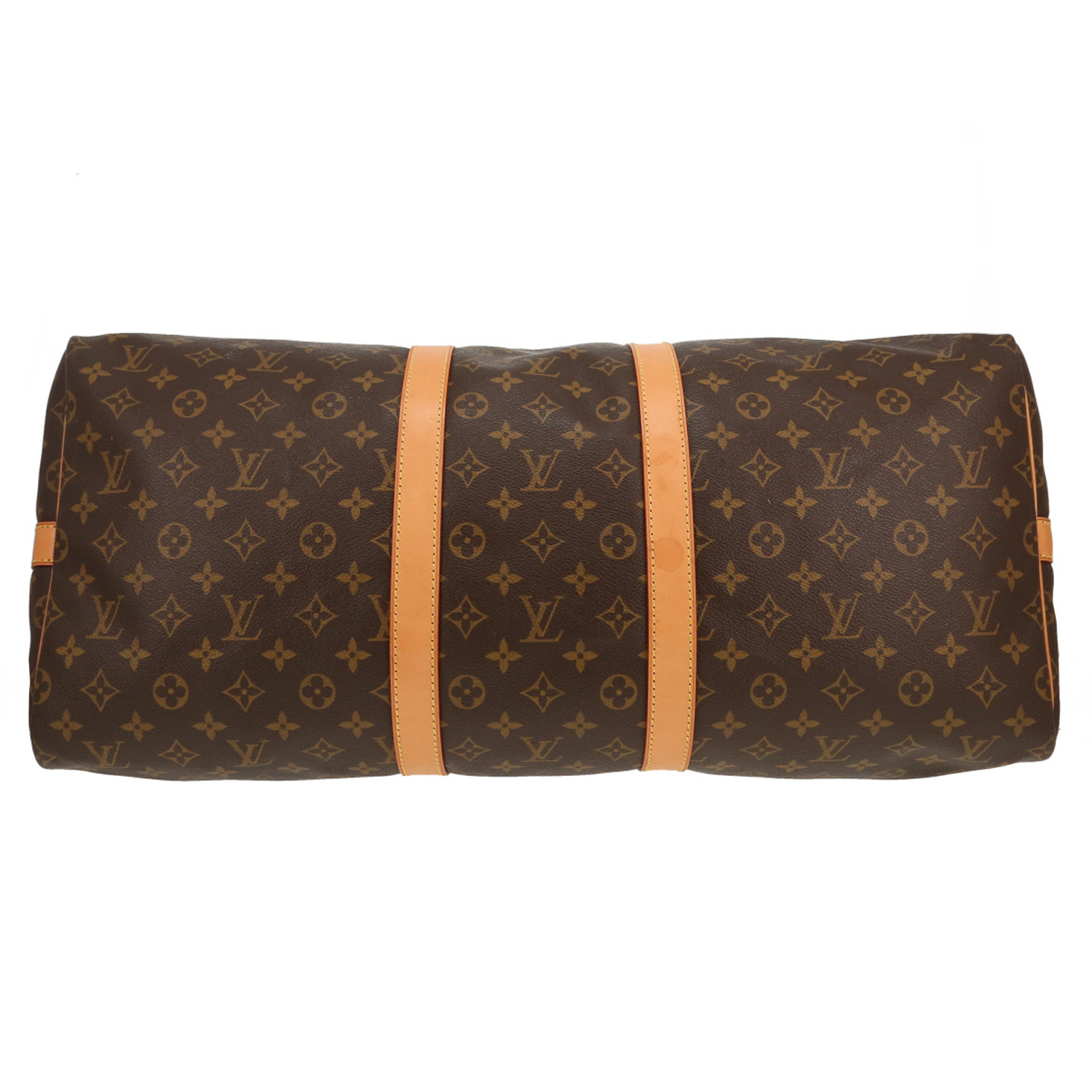 Louis Vuitton Keepall 55 travel bag in brown Monogram canvas and natural leather - Detail D1
