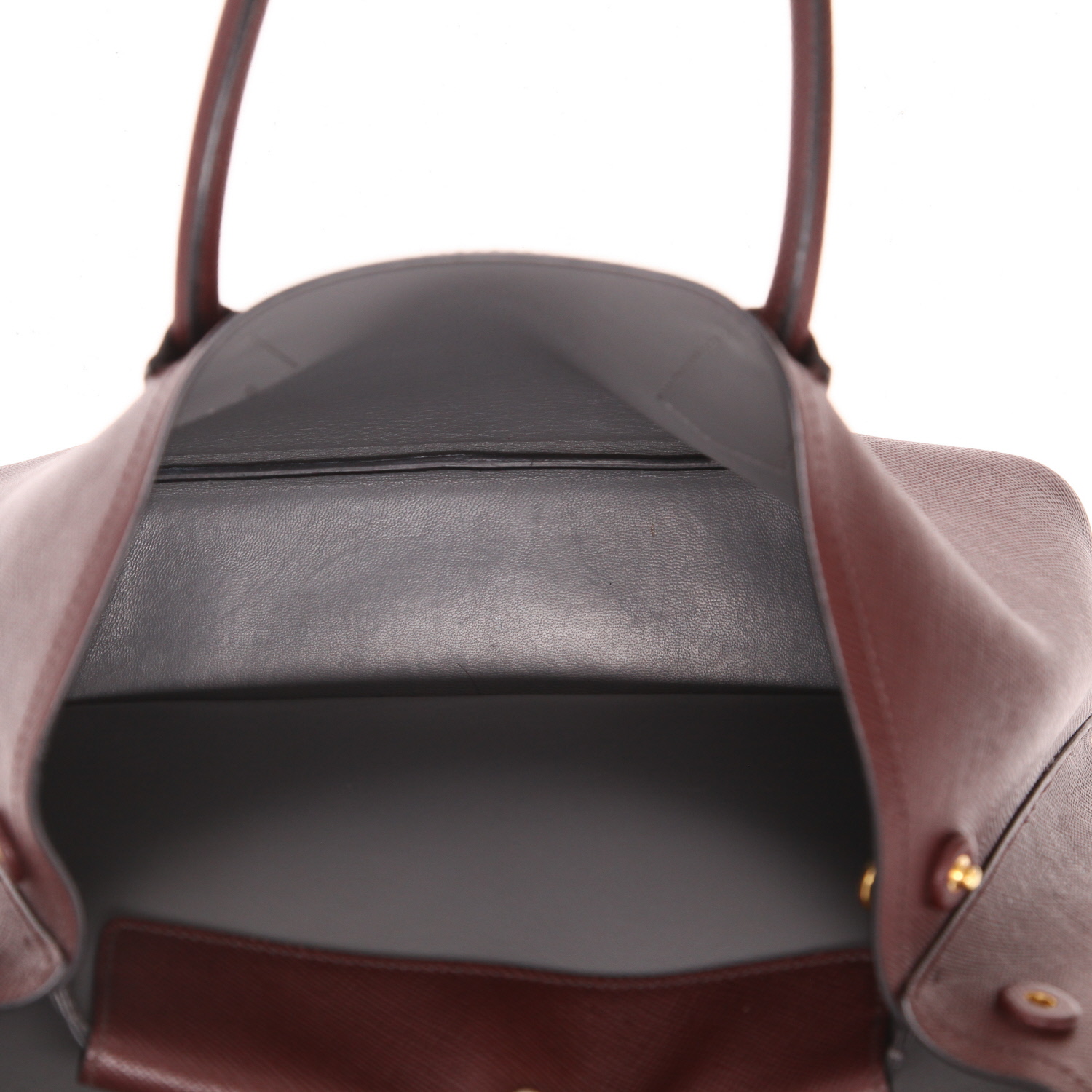 Sac à main Prada  Double moyen modèle  en cuir saffiano bordeaux et gris - Detail D3