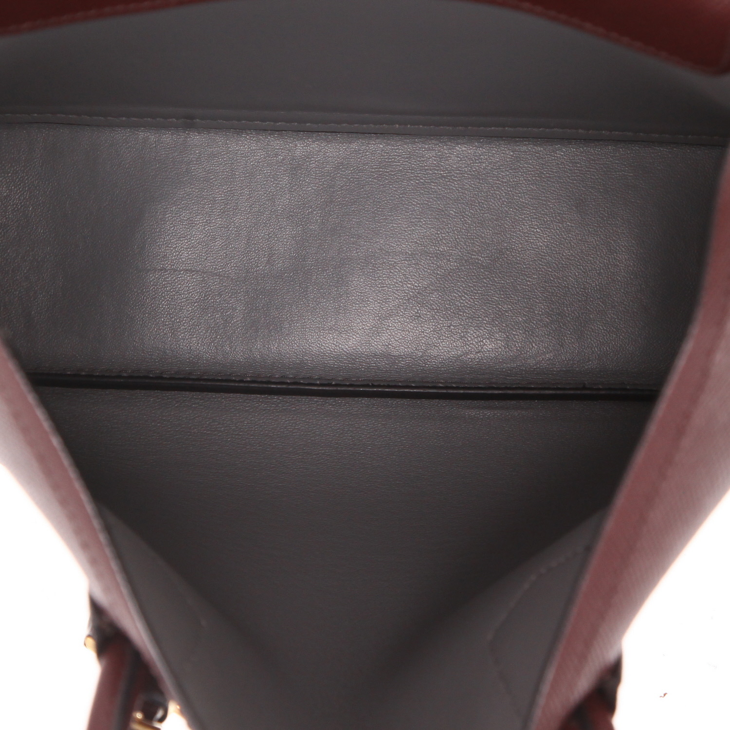Sac à main Prada  Double moyen modèle  en cuir saffiano bordeaux et gris - Detail D4