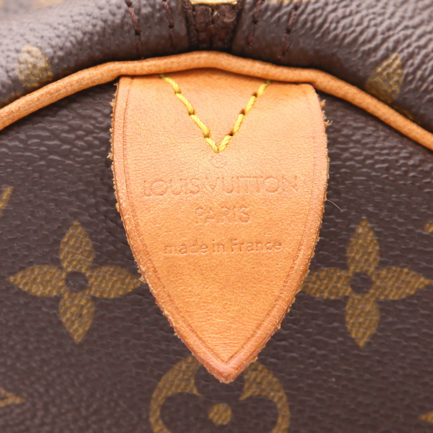 Borsa Louis Vuitton Speedy 35 in tela Monogram marrone e pelle naturale - Detail D2