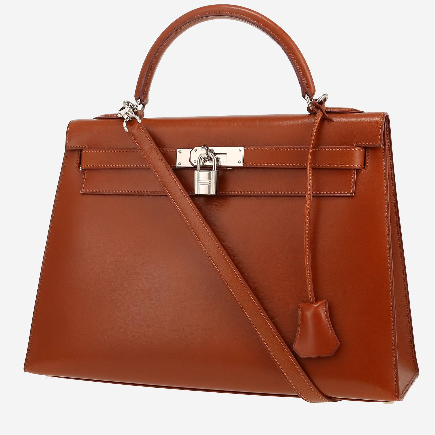 Borsa Hermès  Kelly 32 cm in pelle box Marron d'Inde