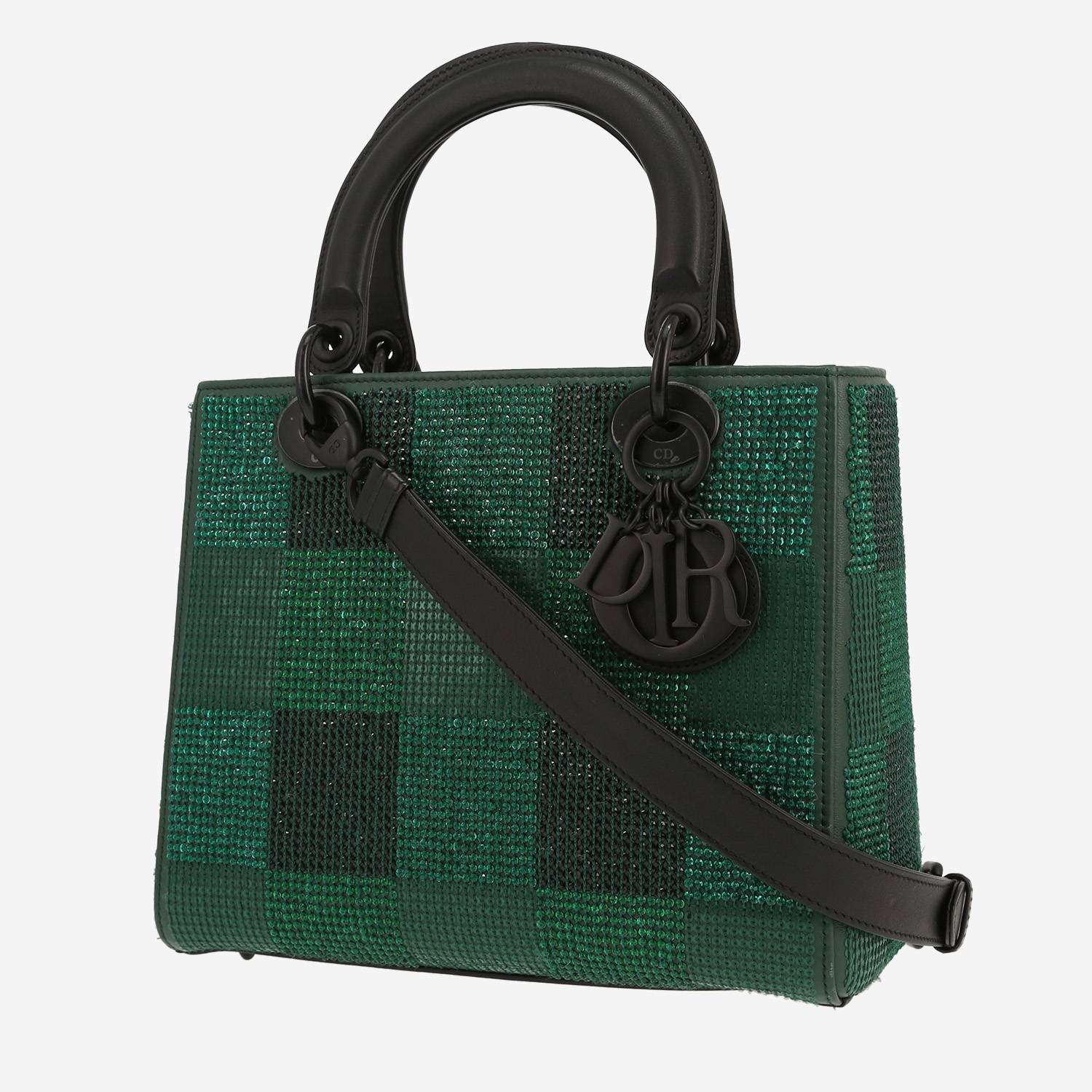 Borsa Dior  Lady Dior in pelle verde e nera e paillettes verdi