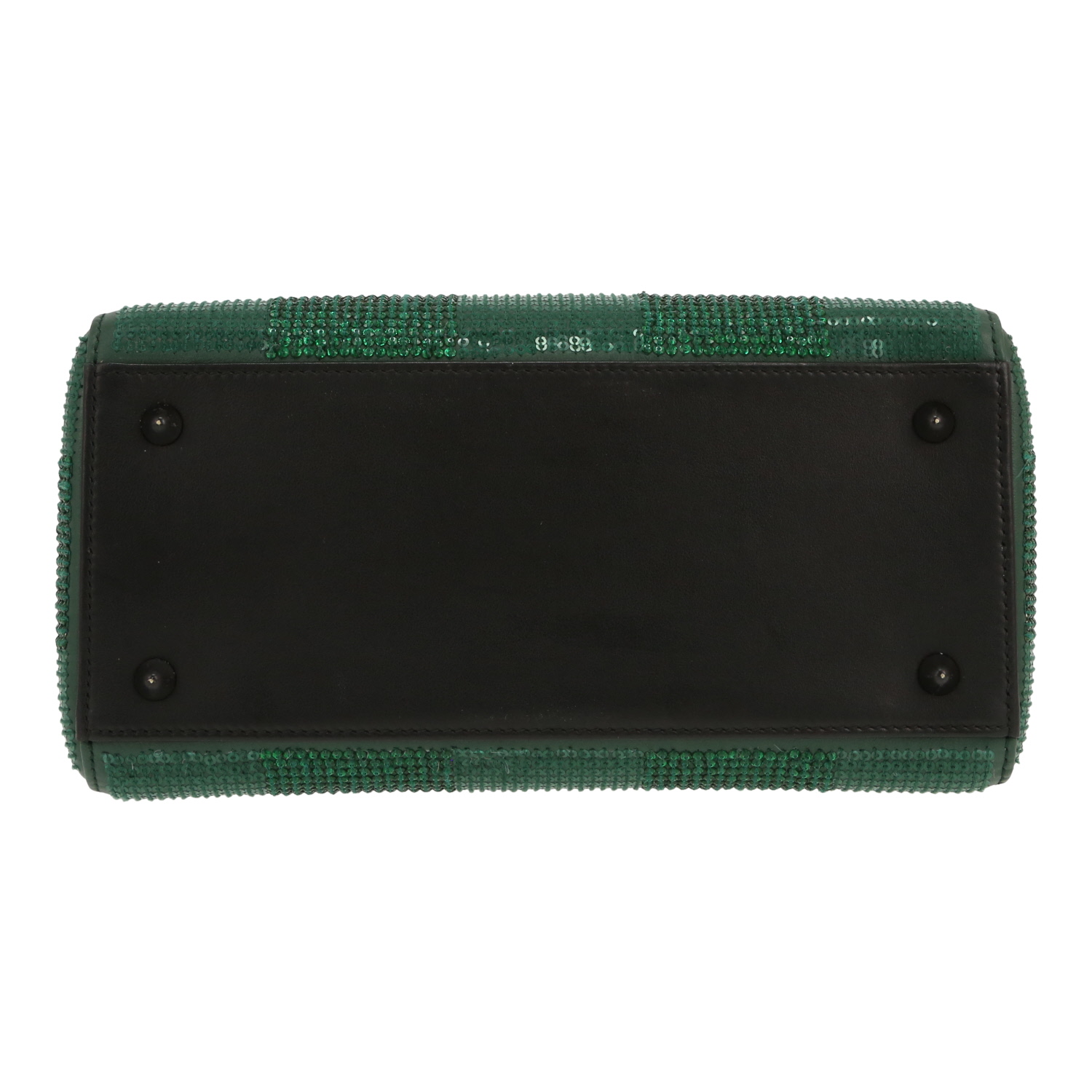 Dior  Lady Dior handbag  in green and black leather  and green paillette - Detail D1