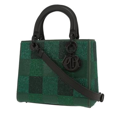 Dior  Lady Dior handbag  in green and black leather  and green paillette