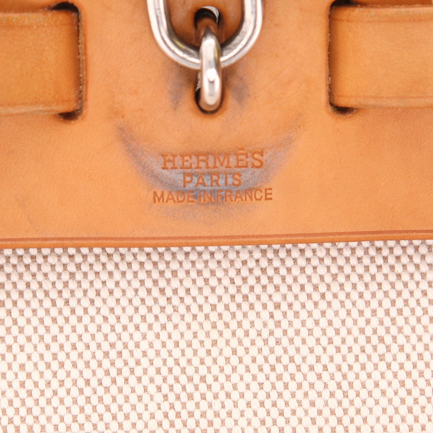 Sac à main Hermès  Herbag en toile beige et vache Hunter - Detail D2