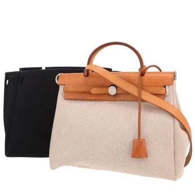 Sac à main Hermès  Herbag en toile beige et vache Hunter