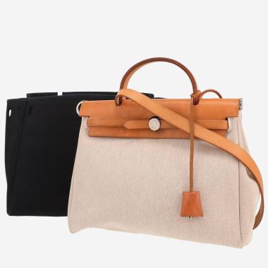 Sac à main Hermès  Herbag en toile beige et vache Hunter