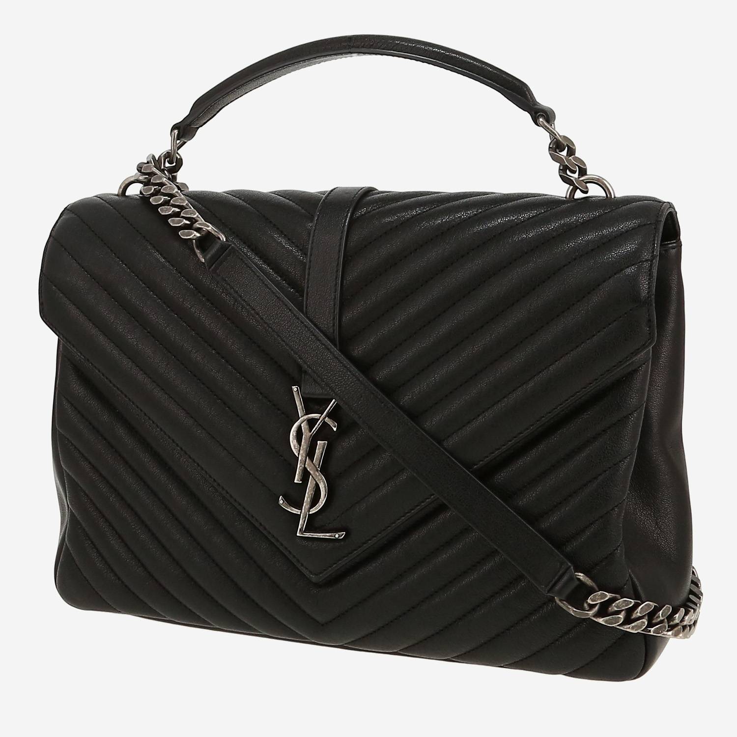 Sac à main Saint Laurent  College en cuir matelassé chevrons noir